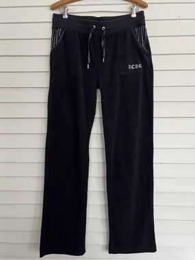 BCBG Terry Cloth Black Wide Leg Pants Size Large NWT Y2K
